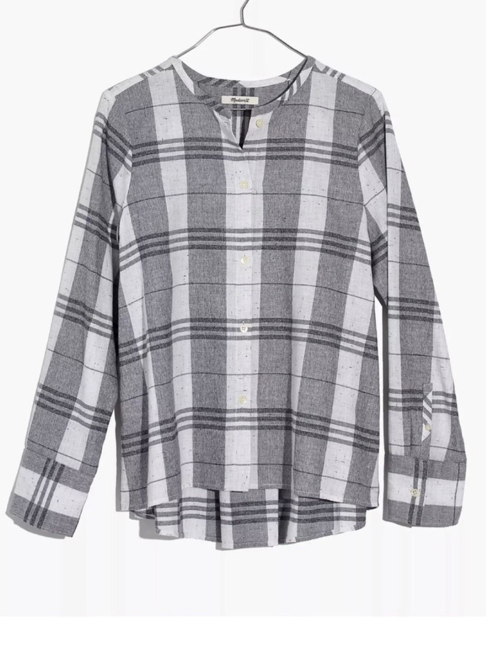 Madewell Gray and White Plaid Button-Front Shirt Lightweight Cotton - Picture 3 of 11